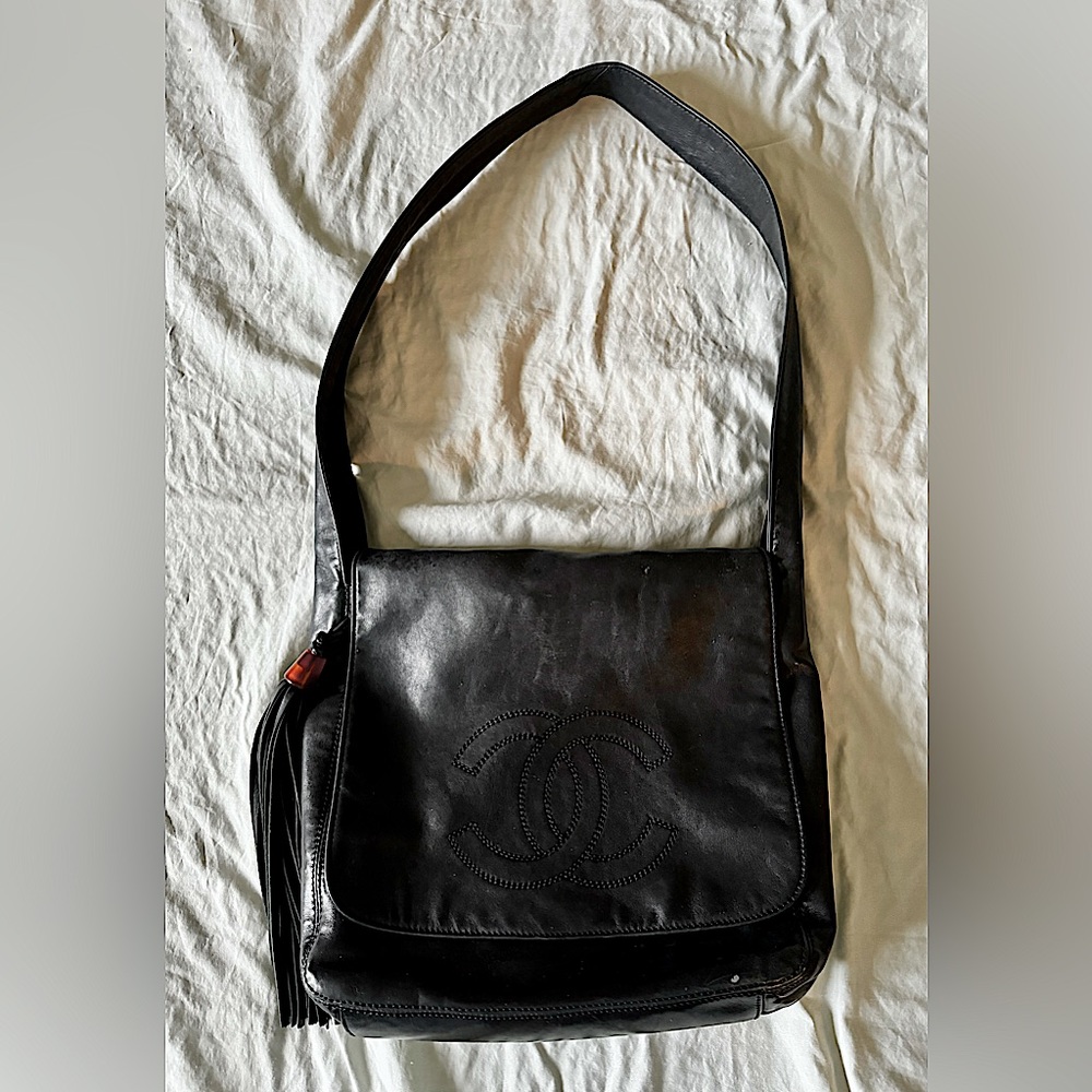 CHANEL Lambskin CC Tassel Shoulder Bag